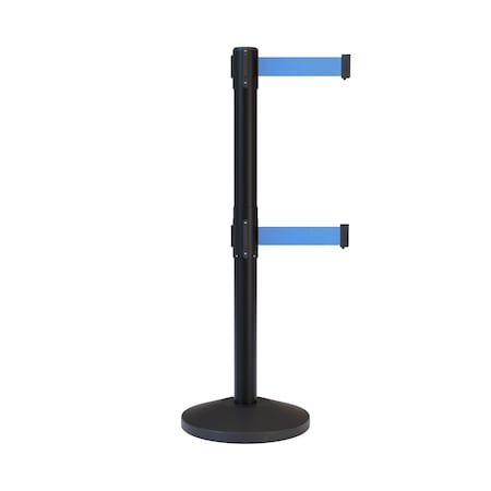 Montour Line Stanchion Dual Belt Barrier Black Post 13ft. Lt Blu Belt ES400D-BK-LBL-130
